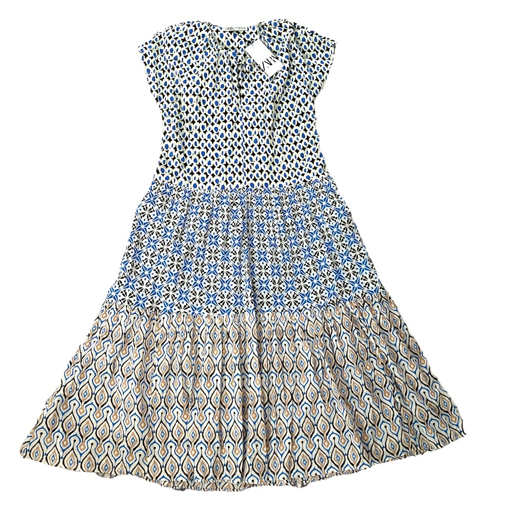 Zara XS Short Sleeve Boho Maxi Dress NWT